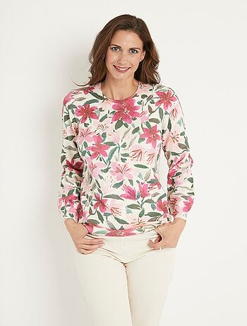 Suave jersey de cuello redondo con estampado floral - Afibel