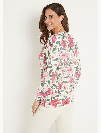 Suave jersey de cuello redondo con estampado floral - Afibel