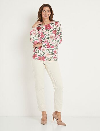 Suave jersey de cuello redondo con estampado floral - Afibel