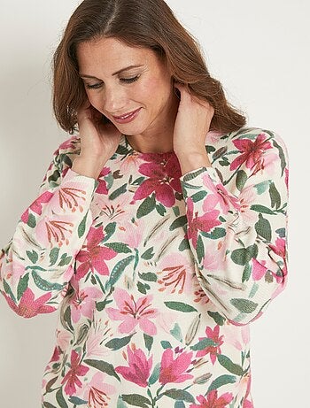 Suave jersey de cuello redondo con estampado floral - Afibel
