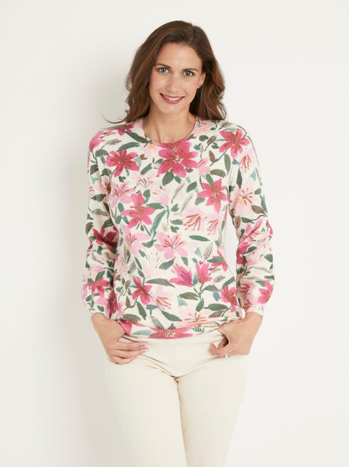 Suave jersey de cuello redondo con estampado floral - Afibel - Kiabi
