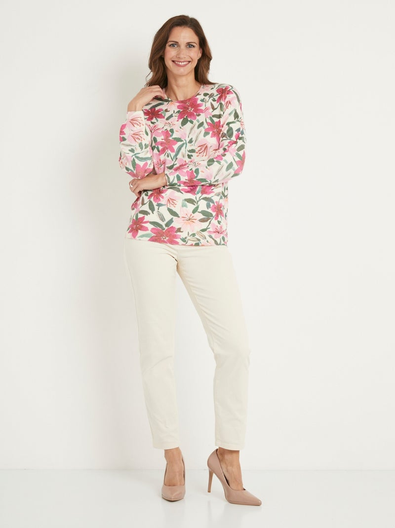 Suave jersey de cuello redondo con estampado floral - Afibel Rosa - Kiabi