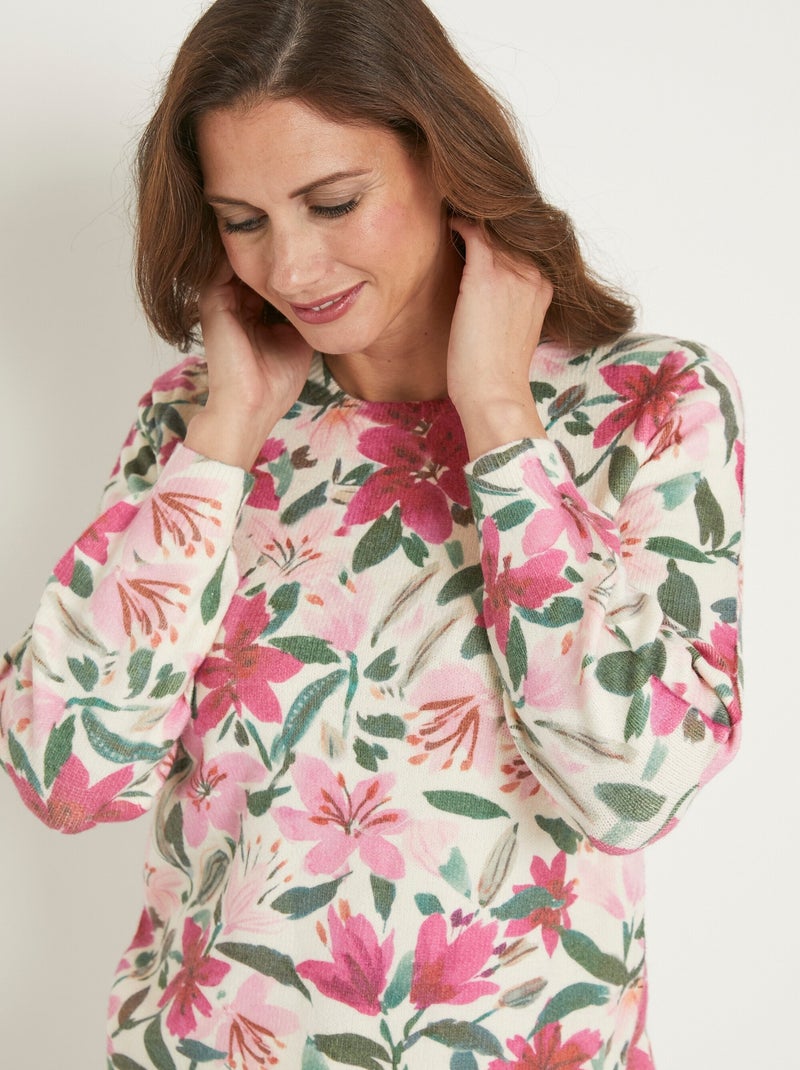 Suave jersey de cuello redondo con estampado floral - Afibel Rosa - Kiabi