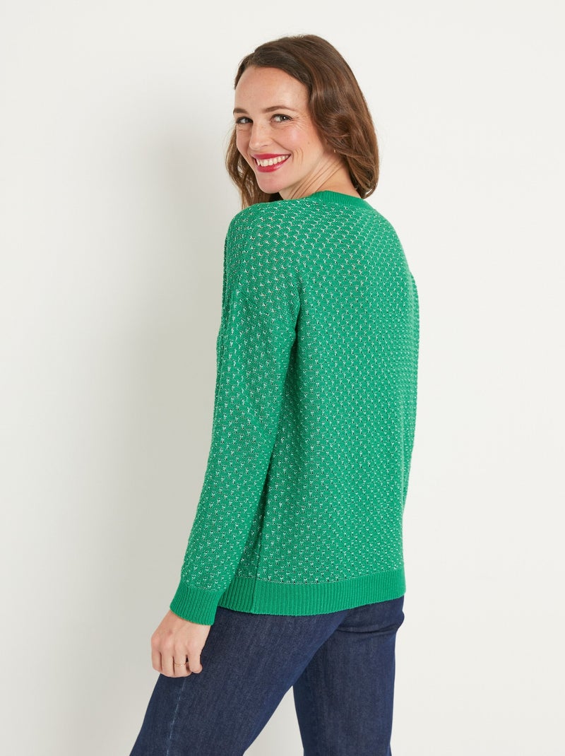 Suave jersey de cuello redondo en mezcla de algodón - Afibel Verde - Kiabi