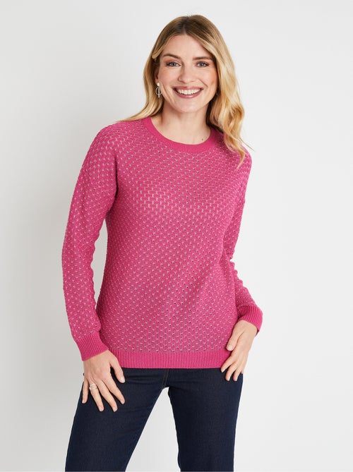 Suave jersey de cuello redondo en mezcla de algodón brillante - Afibel - Kiabi
