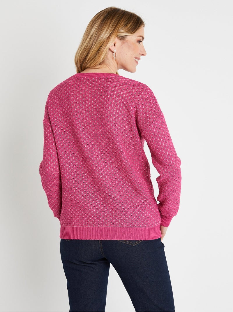 Suave jersey de cuello redondo en mezcla de algodón brillante - Afibel Rosa fucsia - Kiabi