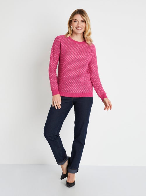 Suave jersey de cuello redondo en mezcla de algodón brillante - Afibel - Kiabi