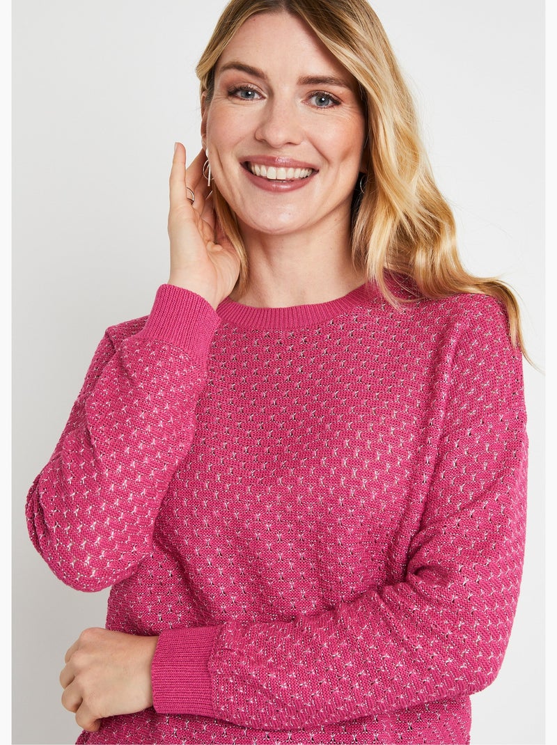 Suave jersey de cuello redondo en mezcla de algodón brillante - Afibel Rosa fucsia - Kiabi