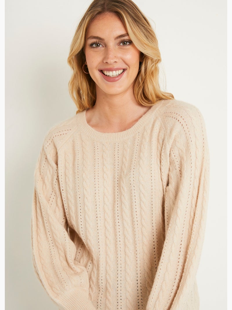 Suave jersey de lana calada de punto por cable iridiscente - Afibel Beige - Kiabi