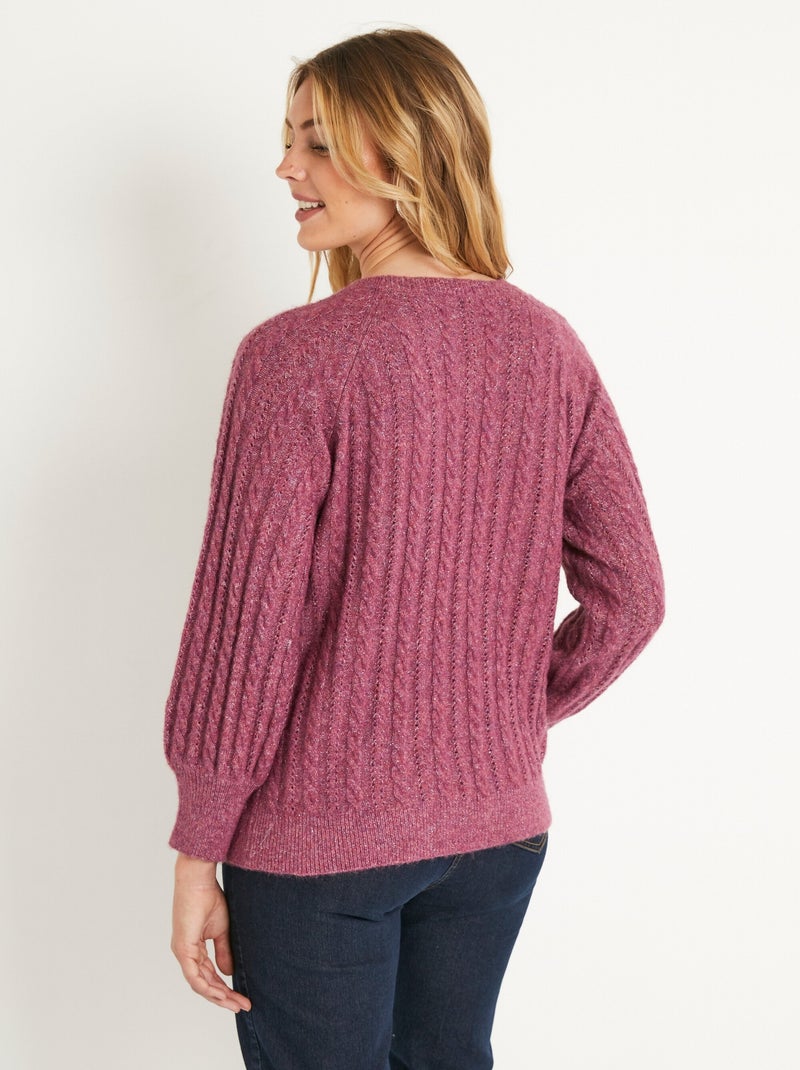 Suave jersey de lana calada de punto por cable iridiscente - Afibel Violeta - Kiabi
