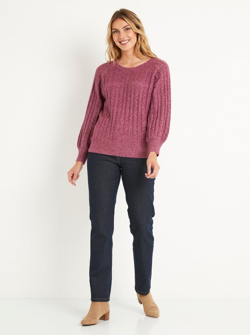 Suave jersey de lana calada de punto por cable iridiscente - Afibel Violeta - Kiabi