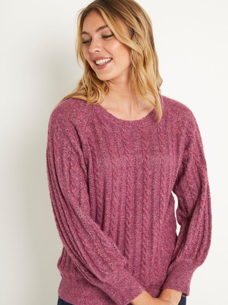 Suave jersey de lana calada de punto por cable iridiscente - Afibel Violeta - Kiabi