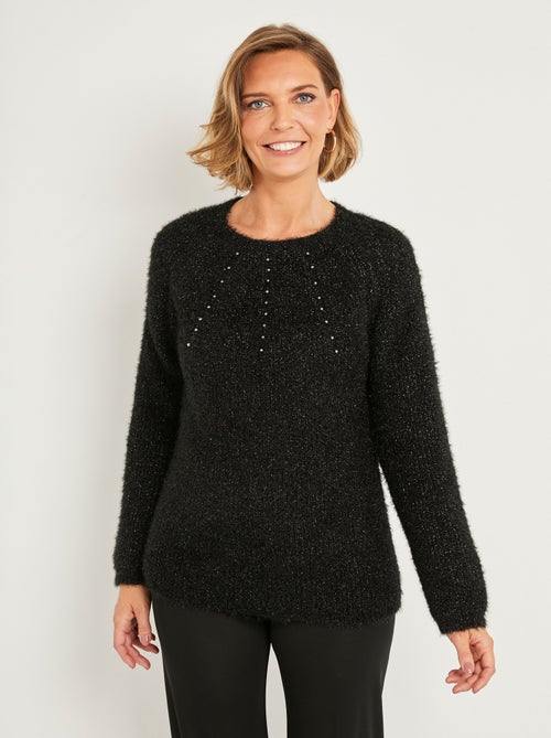 Suave jersey de peluche con cuello redondo calado de cuentas - Afibel - Kiabi