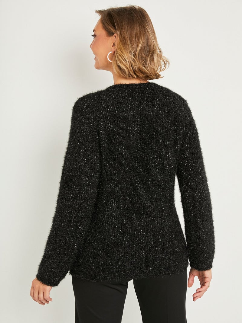 Suave jersey de peluche con cuello redondo calado de cuentas - Afibel Negro - Kiabi