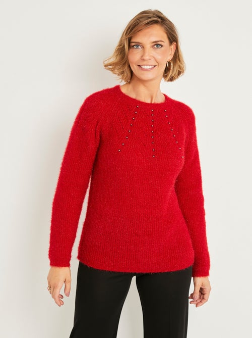 Suave jersey de peluche con cuello redondo calado de cuentas - Afibel - Kiabi