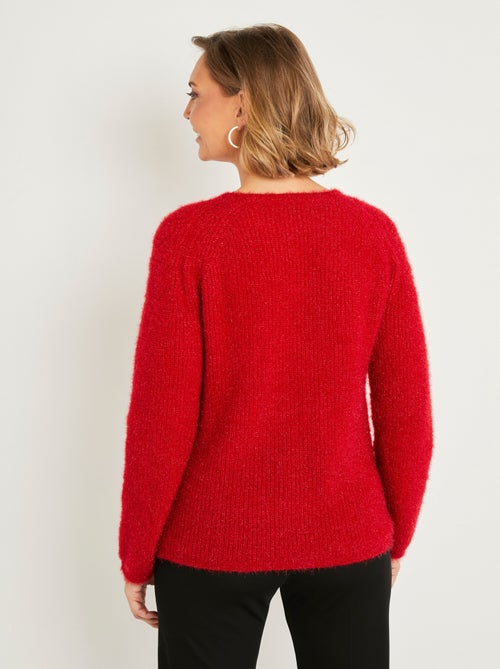 Suave jersey de peluche con cuello redondo calado de cuentas - Afibel - Kiabi