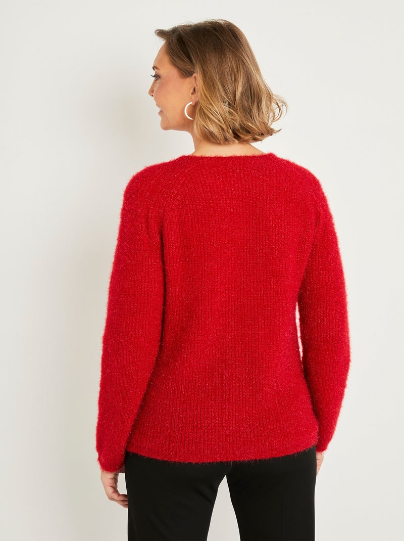Suave jersey de peluche con cuello redondo calado de cuentas - Afibel Rojo - Kiabi