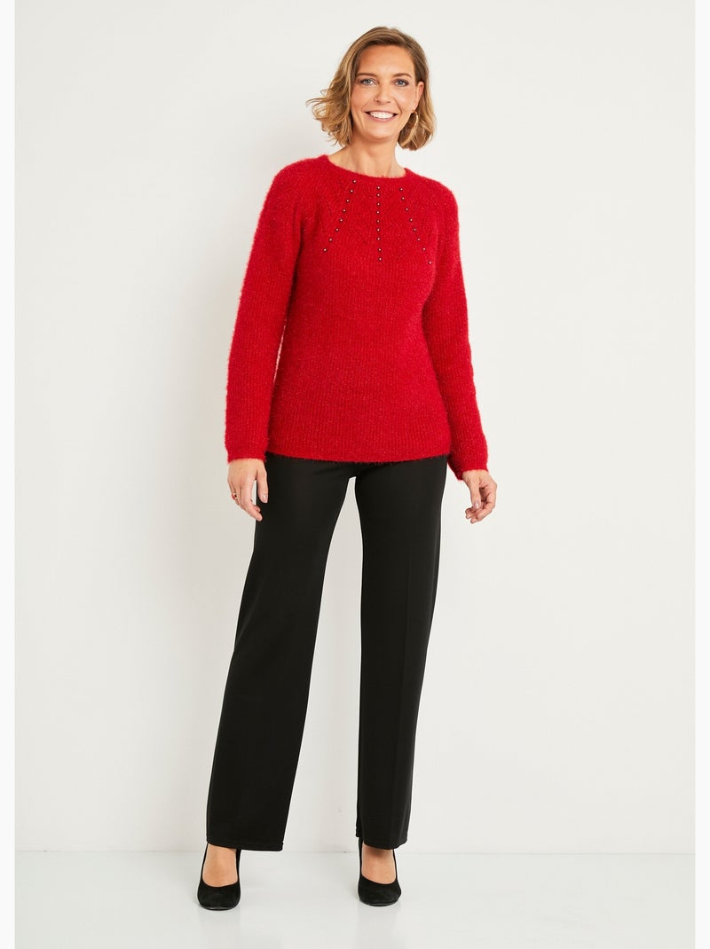 Suave jersey de peluche con cuello redondo calado de cuentas - Afibel Rojo - Kiabi