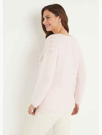 Suave jersey de punto con cuello redondo calado con abalorios - Afibel