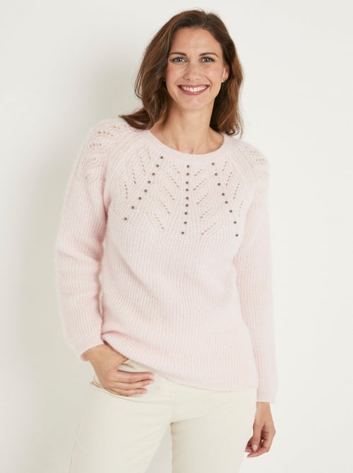 Suave jersey de peluche con cuello redondo calado de cuentas - Afibel - Kiabi