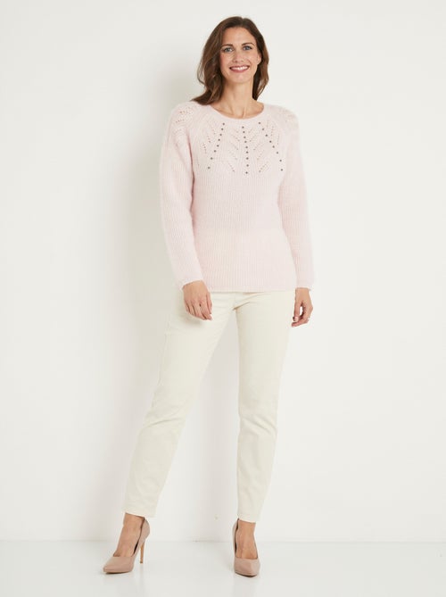Suave jersey de peluche con cuello redondo calado de cuentas - Afibel - Kiabi