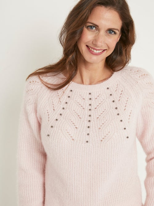 Suave jersey de peluche con cuello redondo calado de cuentas - Afibel - Kiabi
