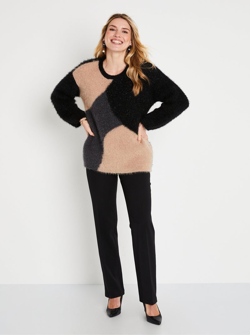 Suave jersey de punto con bloques de color - Afibel Negro Beige - Kiabi