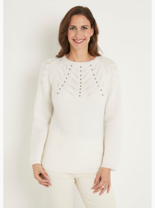 Suave jersey de punto con cuello redondo calado con abalorios - Afibel - Kiabi