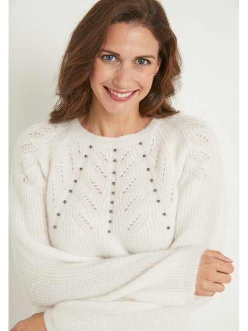 Suave jersey de punto con cuello redondo calado con abalorios - Afibel - Kiabi