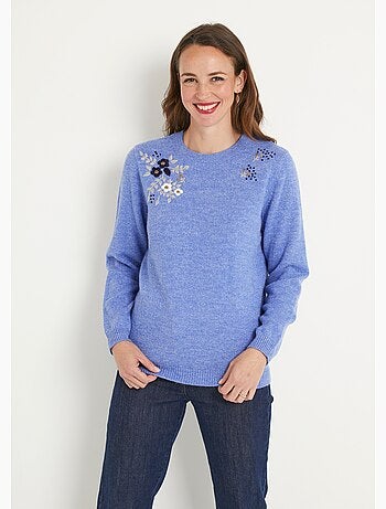 Jersey de manga larga con cuello redondo y bordado liso suave - Afibel