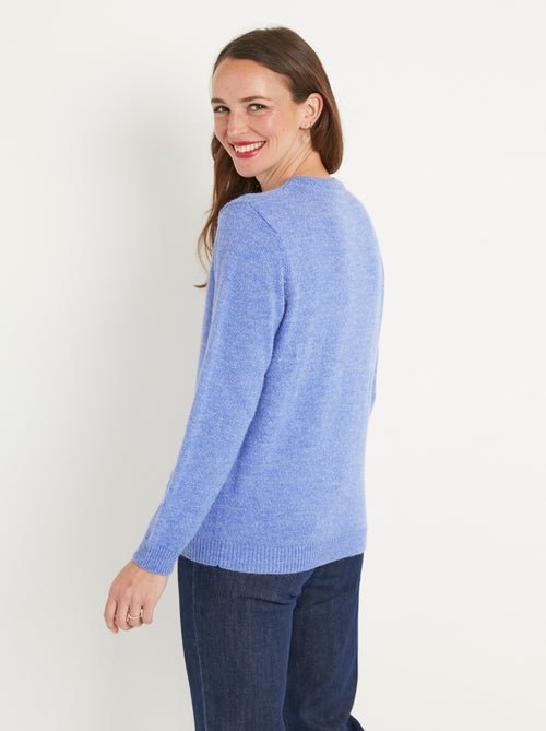 Suave jersey liso bordado de cuello redondo y manga larga - Afibel - Kiabi