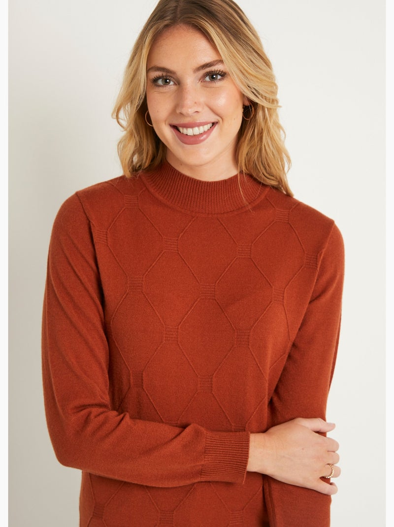 Suave jersey liso con cuello alto en mezcla de modal - Afibel Marrón avellana - Kiabi
