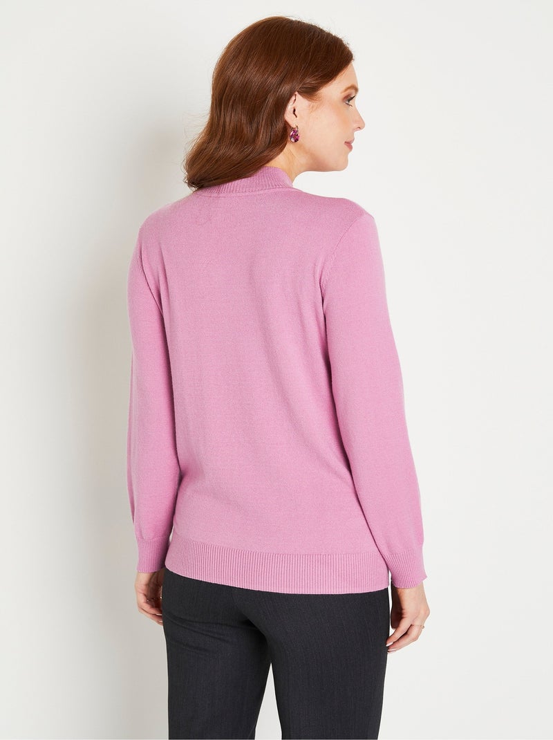 Suave jersey liso con cuello alto en mezcla de modal - Afibel Rosa - Kiabi