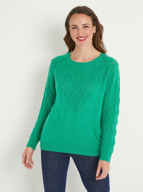 Suave jersey liso de cuello redondo en punto fantasía - Afibel - Kiabi