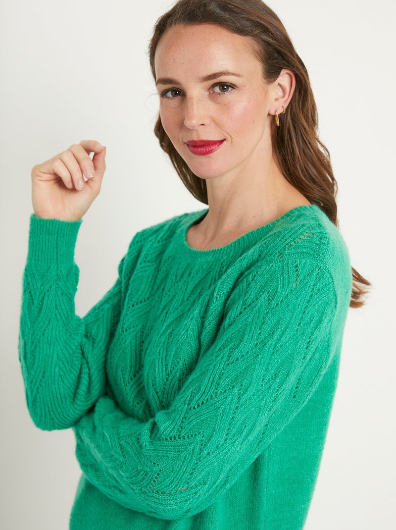 Suave jersey liso de cuello redondo en punto fantasía - Afibel Menta - Kiabi