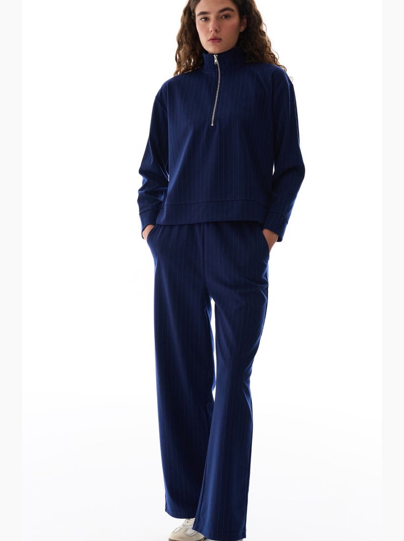 Sudadera a rayas con media cremallera penti Azul marino - Kiabi