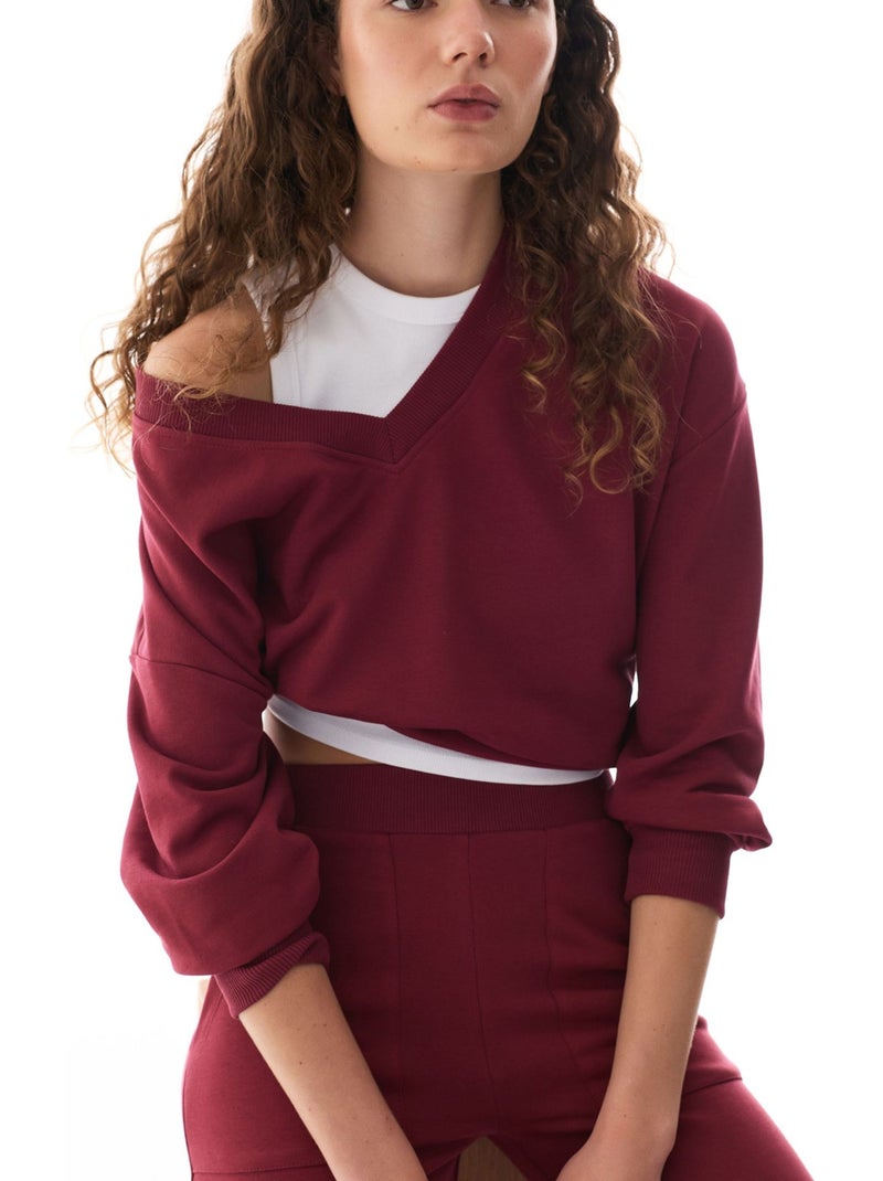 Sudadera ancha con cuello de pico penti Rojo burdeos - Kiabi