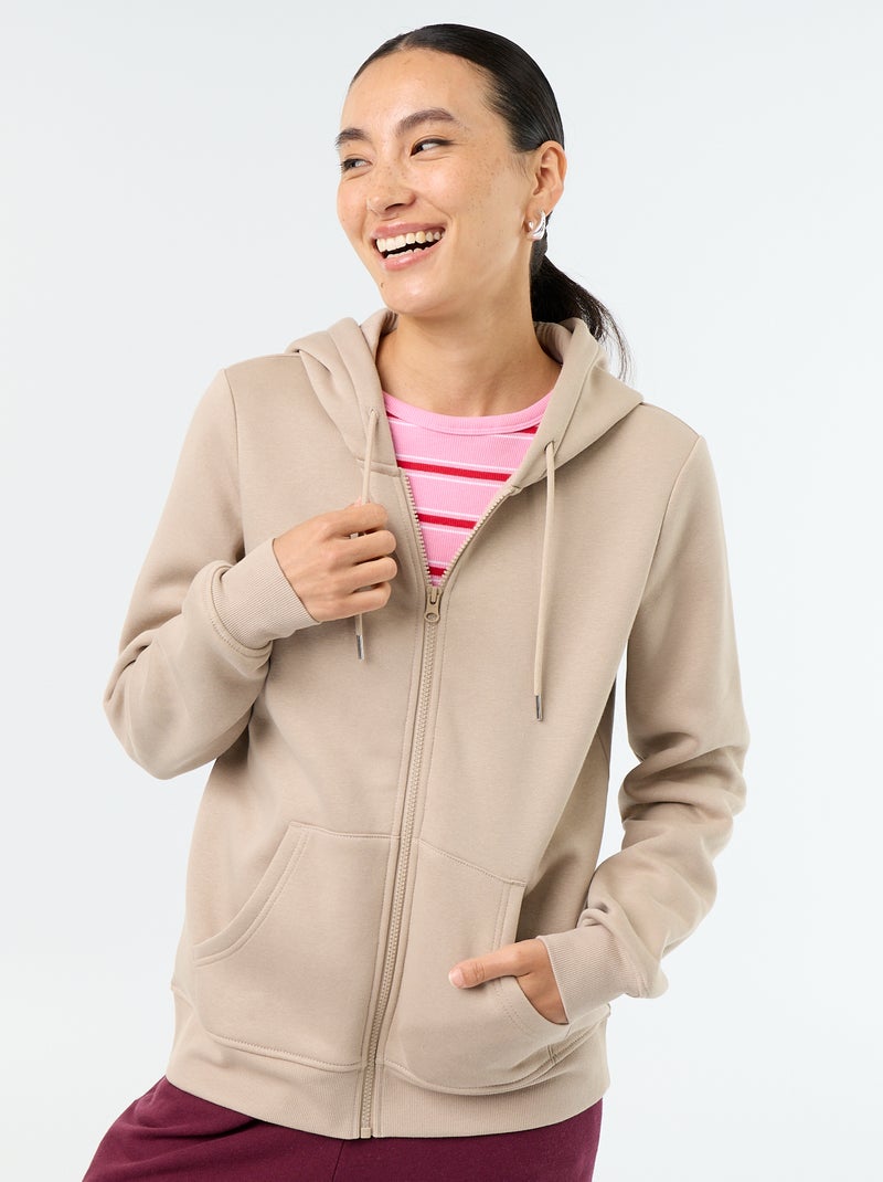 Sudadera básica con cremallera y capucha Beige - Kiabi