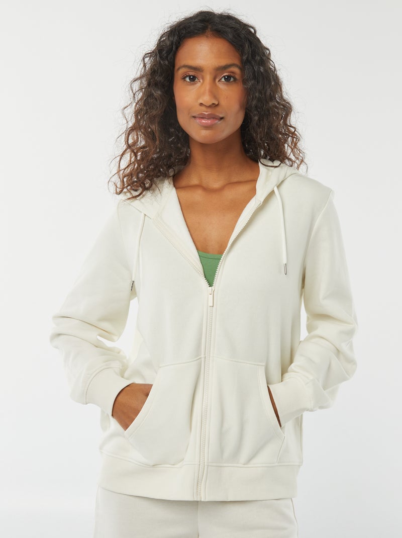 Sudadera básica con cremallera y capucha Blanco - Kiabi