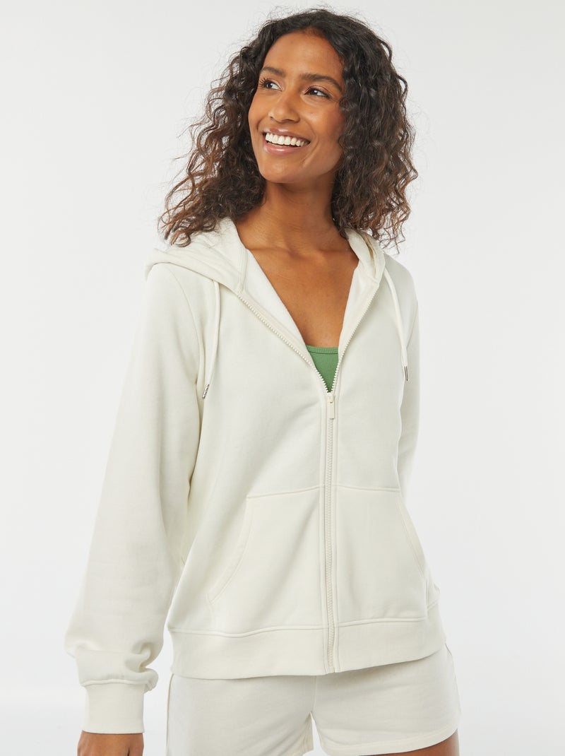 Sudadera básica con cremallera y capucha Blanco - Kiabi