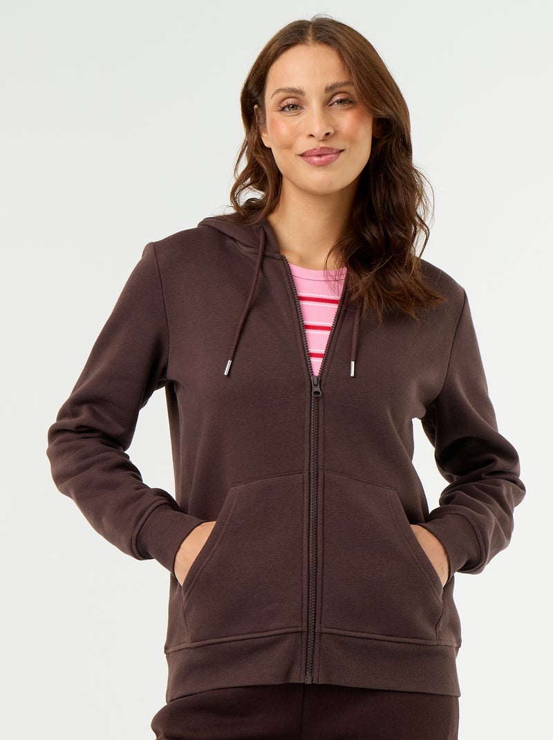Sudadera básica con cremallera y capucha Marron - Kiabi