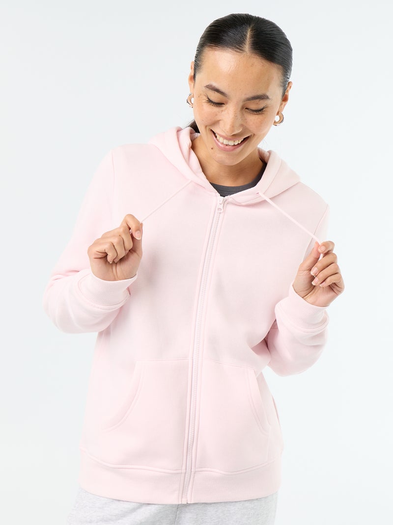 Sudadera básica con cremallera y capucha Rosa - Kiabi