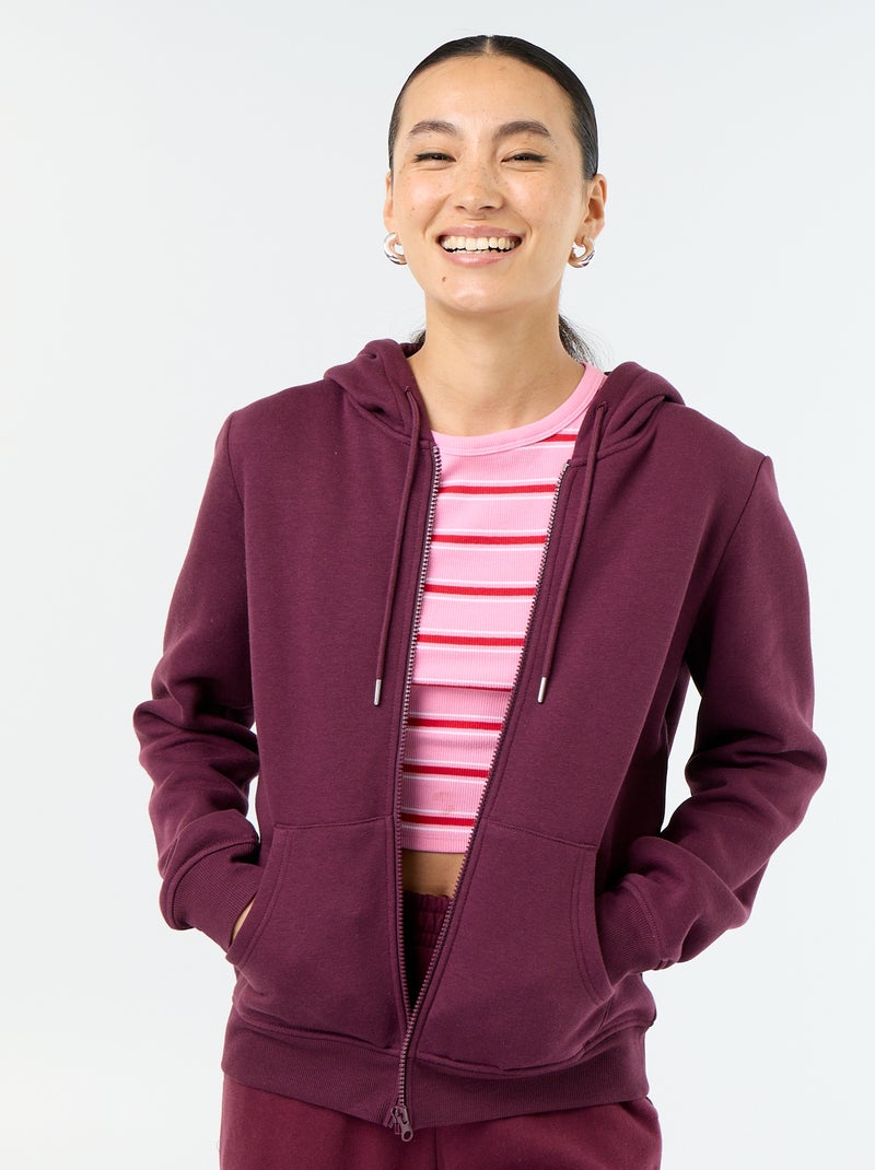 Sudadera básica con cremallera y capucha Rosa - Kiabi