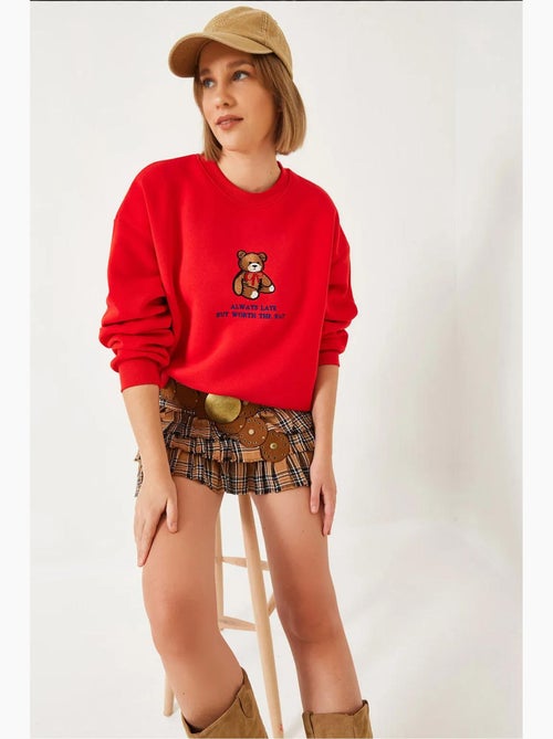 Sudadera básica con estampado de oso y detalles acanalados lucci - Kiabi Sudadera básica con estampado de oso y detalles acanalados lucci - Kiabi