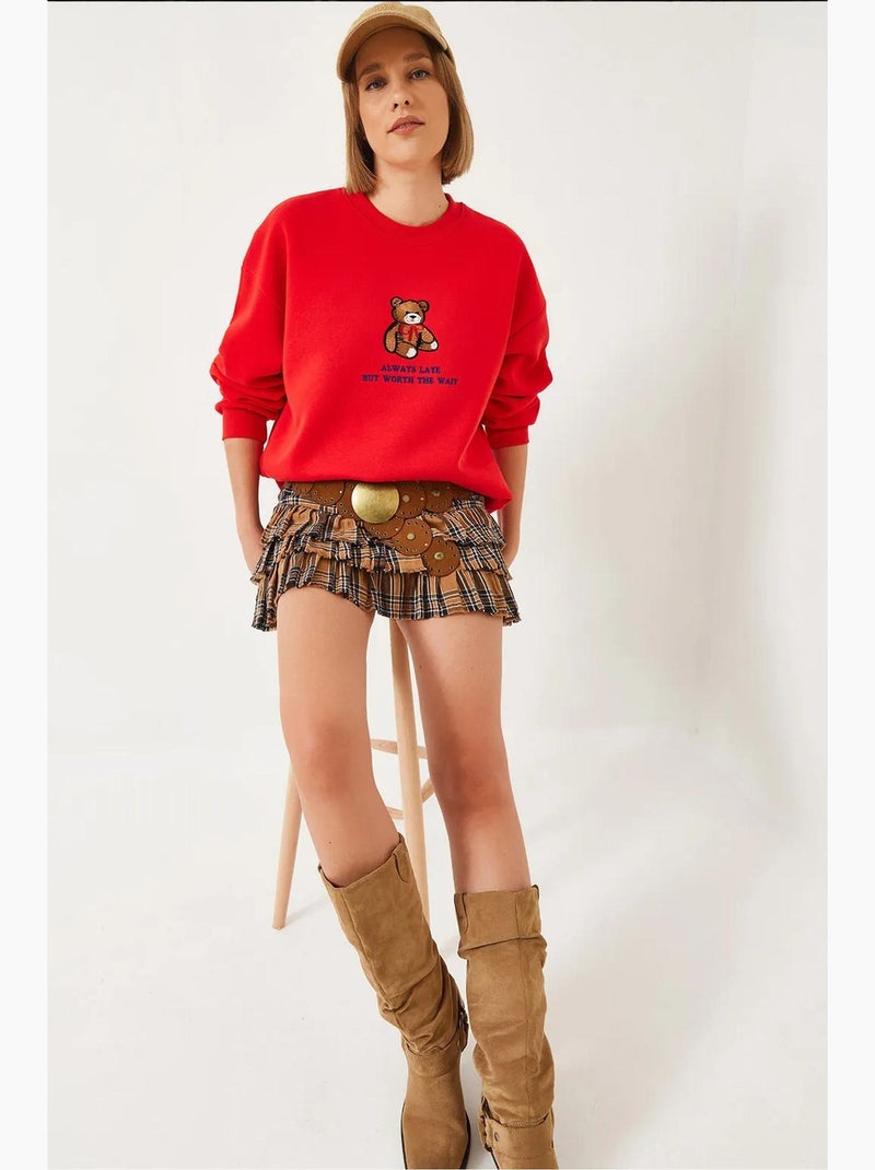 Sudadera básica con estampado de oso y detalles acanalados lucci Rojo - Kiabi