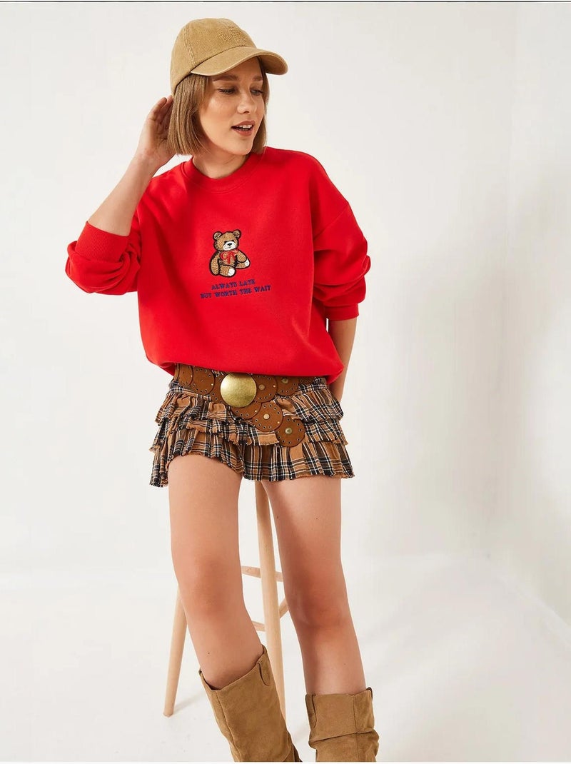 Sudadera básica con estampado de oso y detalles acanalados lucci Rojo - Kiabi