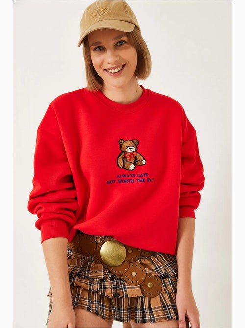 Sudadera básica con estampado de oso y detalles acanalados lucci - Kiabi Sudadera básica con estampado de oso y detalles acanalados lucci - Kiabi