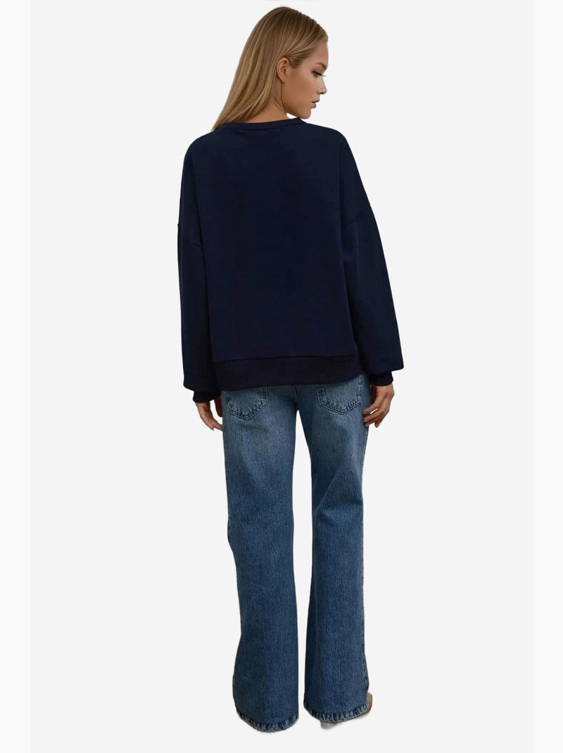 Sudadera básica de cuello redondo de gran tamaño hiccup Azul marino - Kiabi