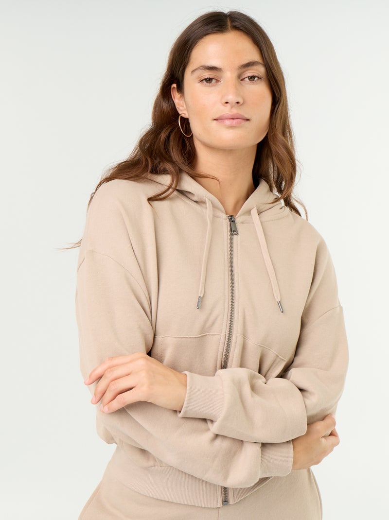 Sudadera básica de felpa ligera Beige - Kiabi