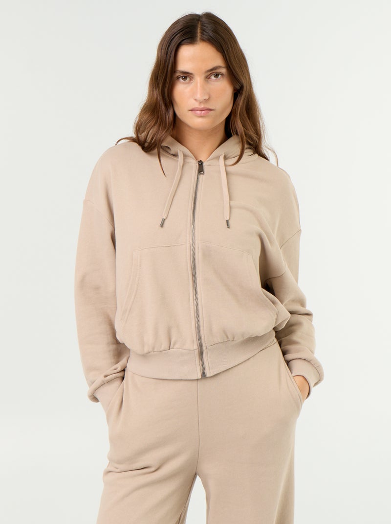 Sudadera básica de felpa ligera Beige - Kiabi
